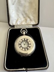 Solid Silver Half Hunter Pocket Watch With Box1919