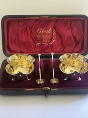 Solid Silver Boxed Salts & Spoon Set London 1895