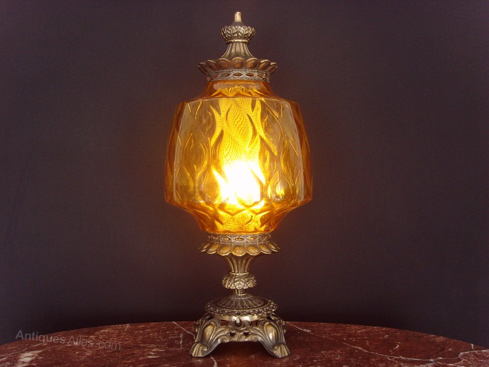 Antiques Atlas 1950s Falkenstein Usa Table Lamp Amber Shade Table Lamp 1950s Amber Glass Shade