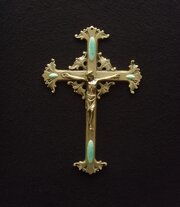 Brass Wall Crucifix Corpus Christi Cabochons