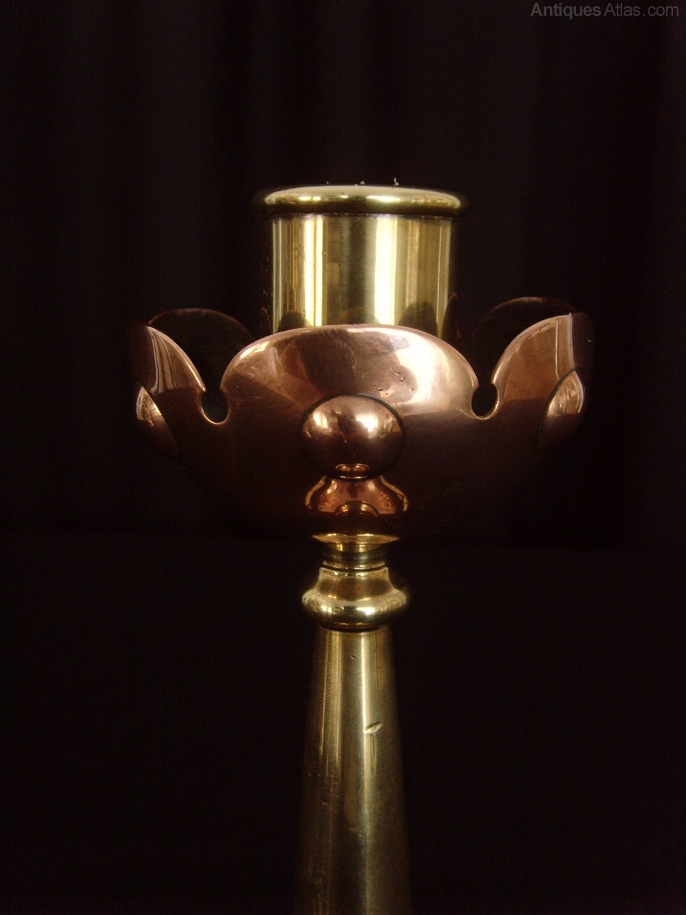 Antiques Atlas Fine Pr. Copper & Brass Arts & Crafts Candlesticks