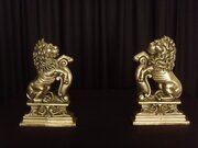 Pair Brass Rampant Lion Andirons Or Fire Dogs