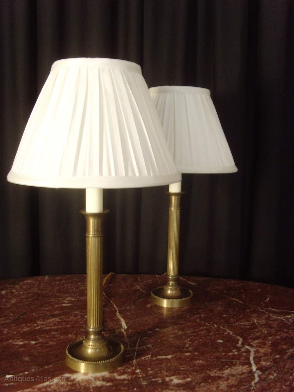 Antiques Atlas Pair Brass Valsan Table Lamps Pleated Ivory Shades