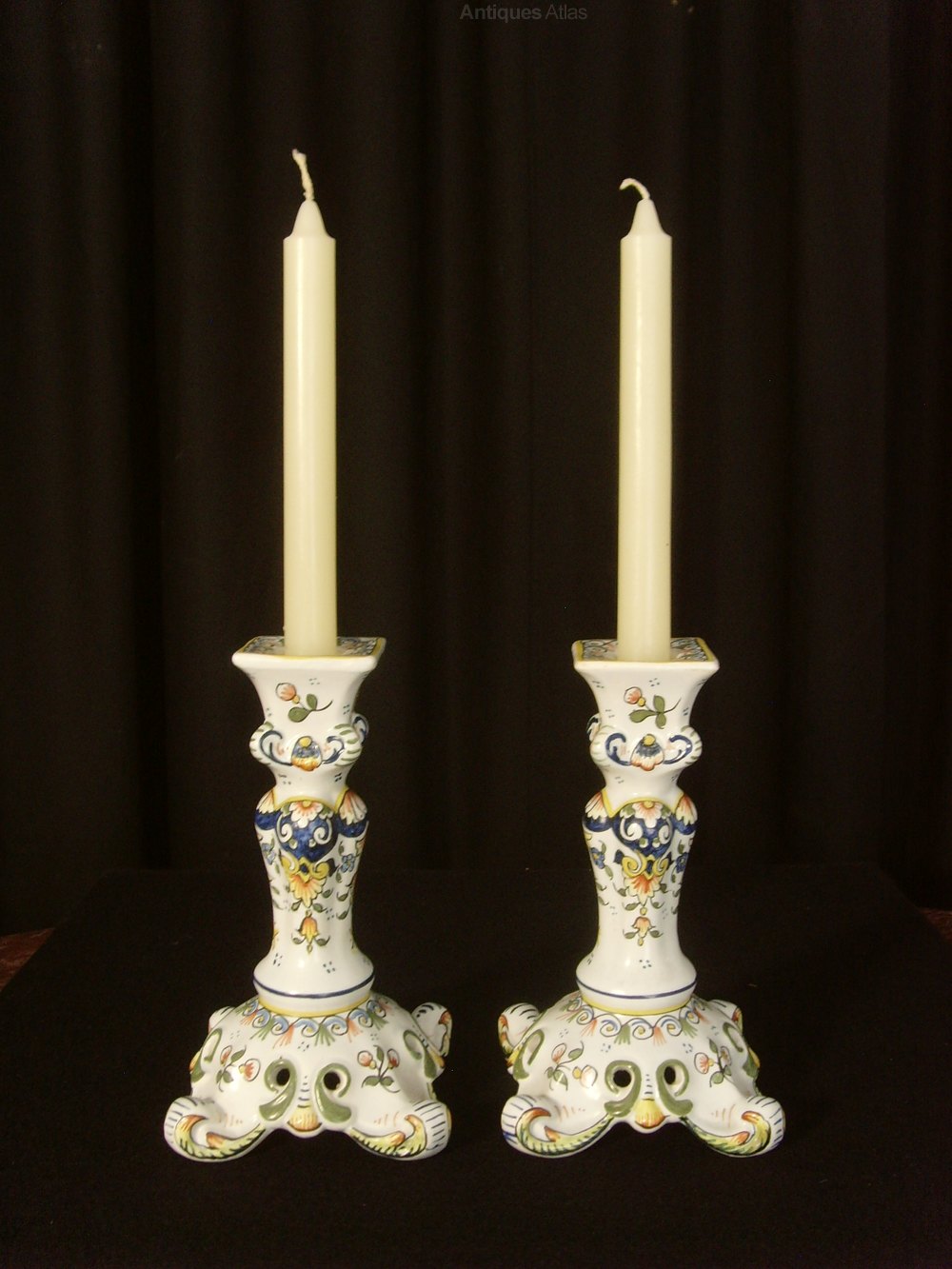 Antiques Atlas Pair French Faience Rococo Candlesticks 19001930