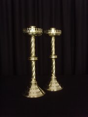 Pair Heavy Brass Gothic Twist Candlesticks
