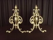 Pair Of Ornate Brass Andirons Aesthetic Movement