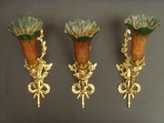 Set Of 3 French Torch Wall Lights & Glass Shades