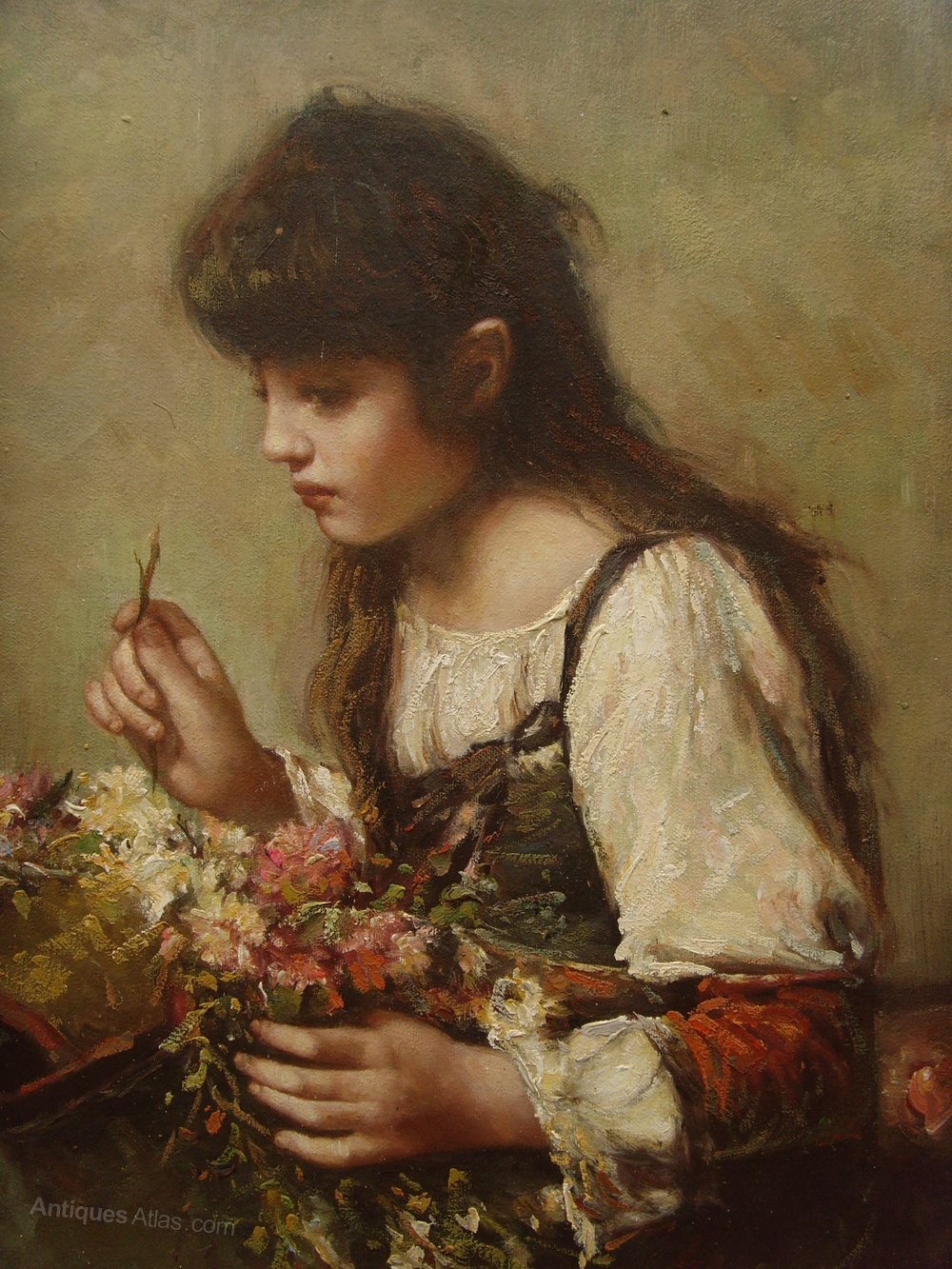 Antiques Atlas - Shelton Oil Portrait The Flower Girl Aft.Harlamoff