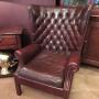 Antique Leather Barrel Back Wing Armchair