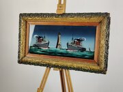 Mauretania & Lusitania Reverse Painting On Glass