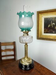 Victorian Oil Lamp With Green Shade