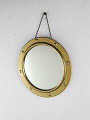Vintage Brass Framed Round Convex Mirror