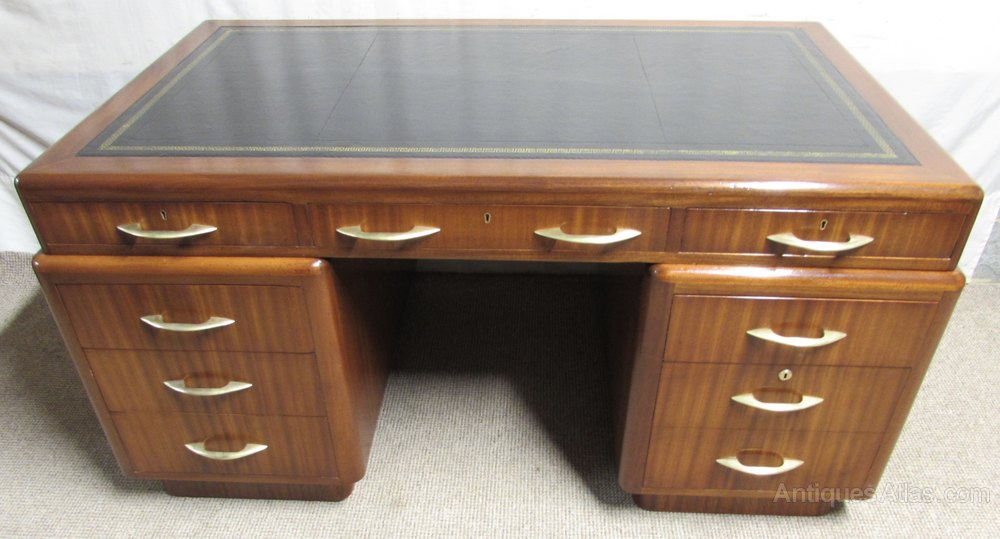 Art Deco Walnut Pedestal Desk Antiques Atlas