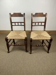 20C Pair Farmhouse Of Rush Chairs