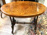 Victorian Burr Walnut Stretcher Table