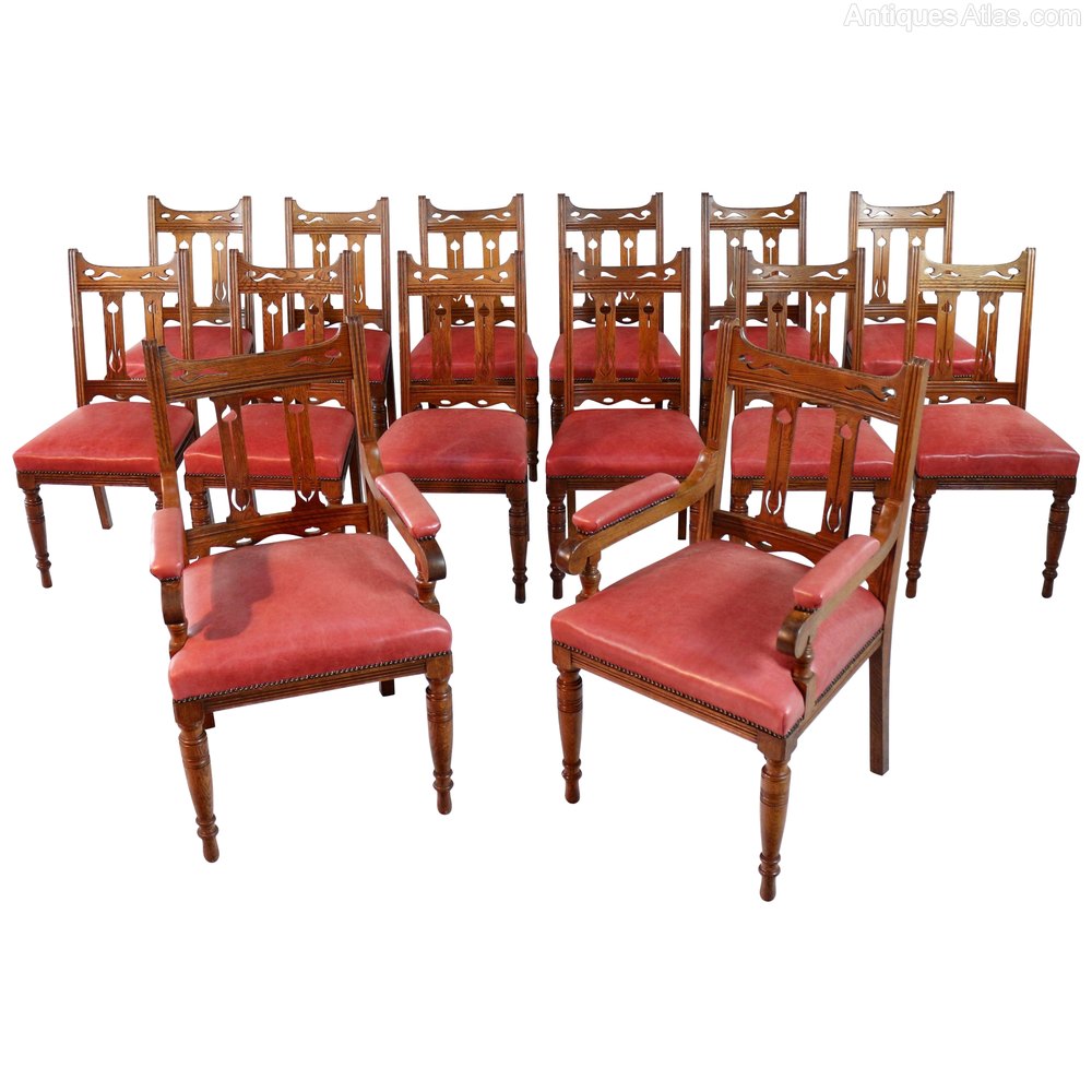 Set Of 14 Arts Crafts Oak Dining Chairs Antiques Atlas