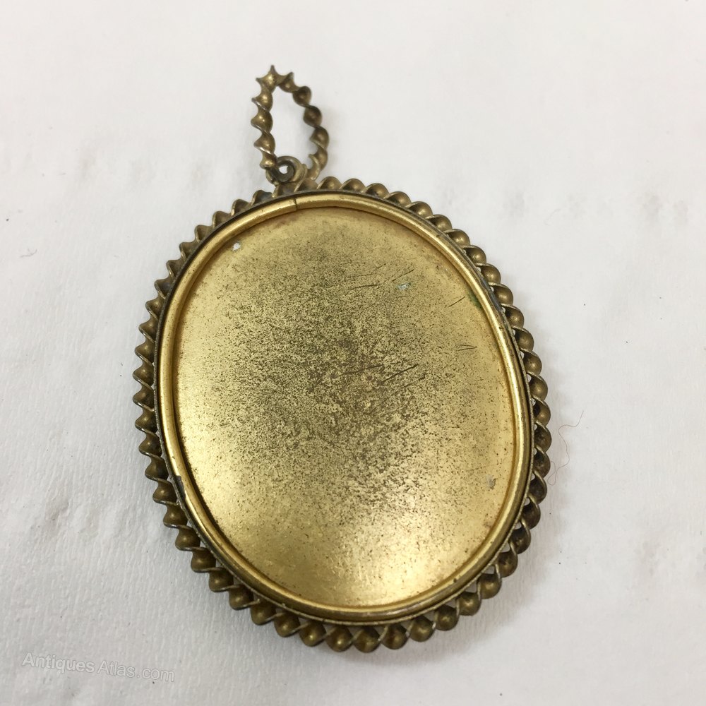 Porcelain pendant hand-painted Golden brass