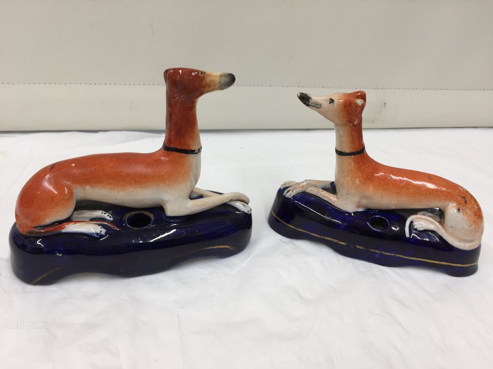 Antiques Atlas Antique Staffordshire Pottery GreyHound Inkwells