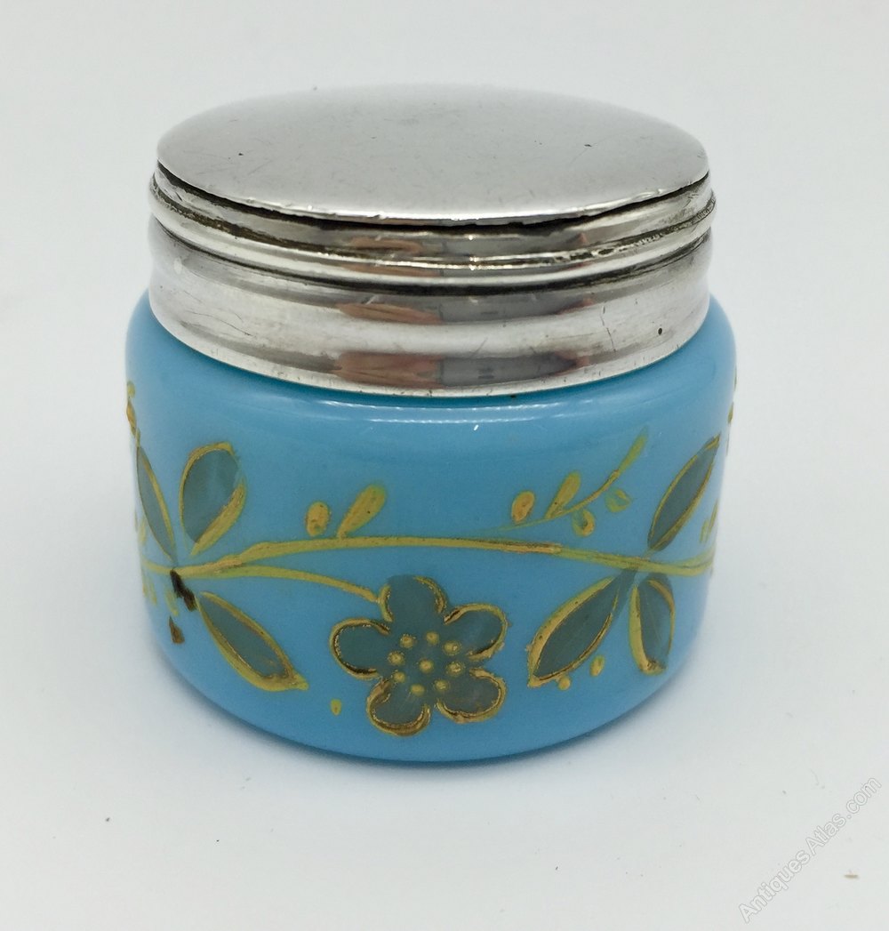 Antiques Atlas Blue Glass Trinket Jar Silver Lid Circa 1872