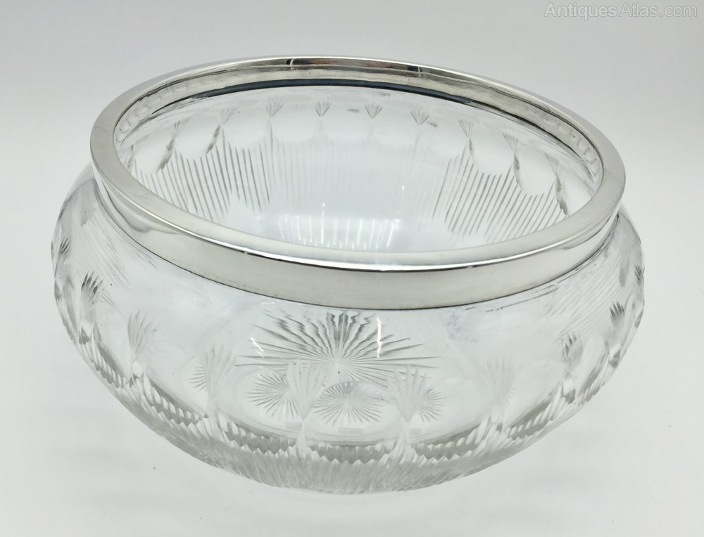 Antiques Atlas Cut Glass Silver Rim Bowl Birmingham 1919