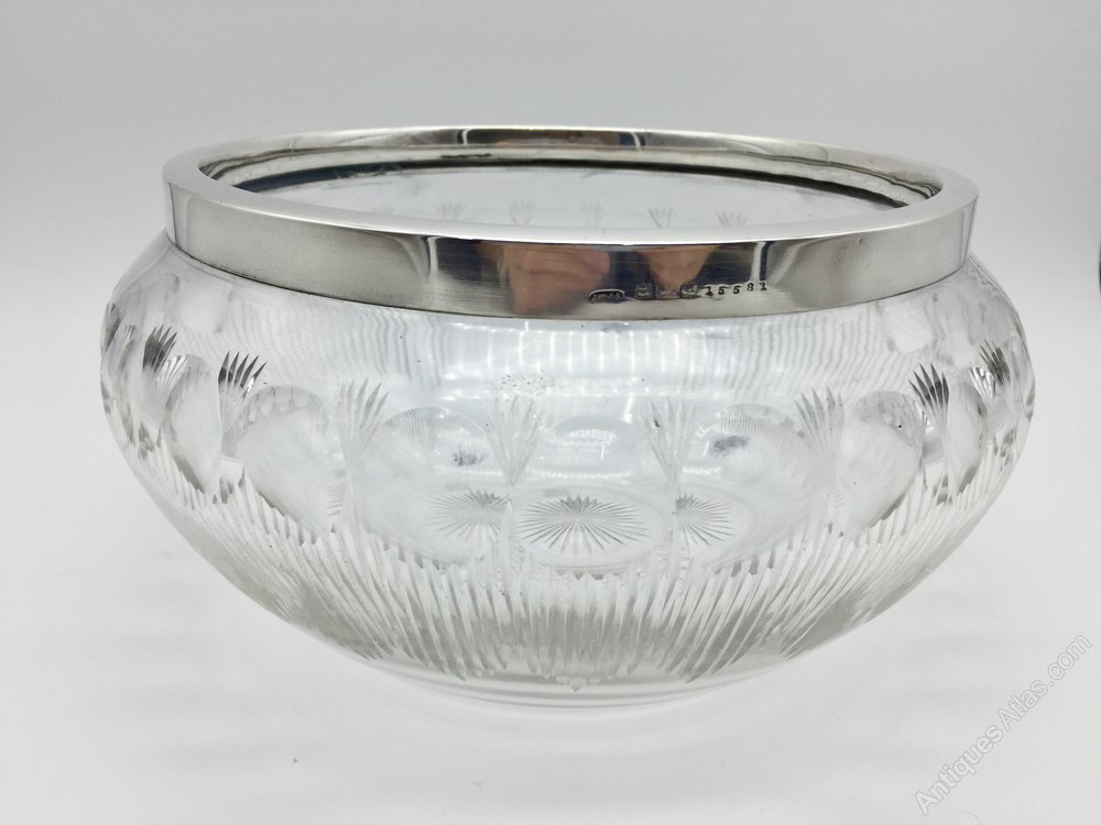 Antiques Atlas Cut Glass Silver Rim Bowl Birmingham 1919