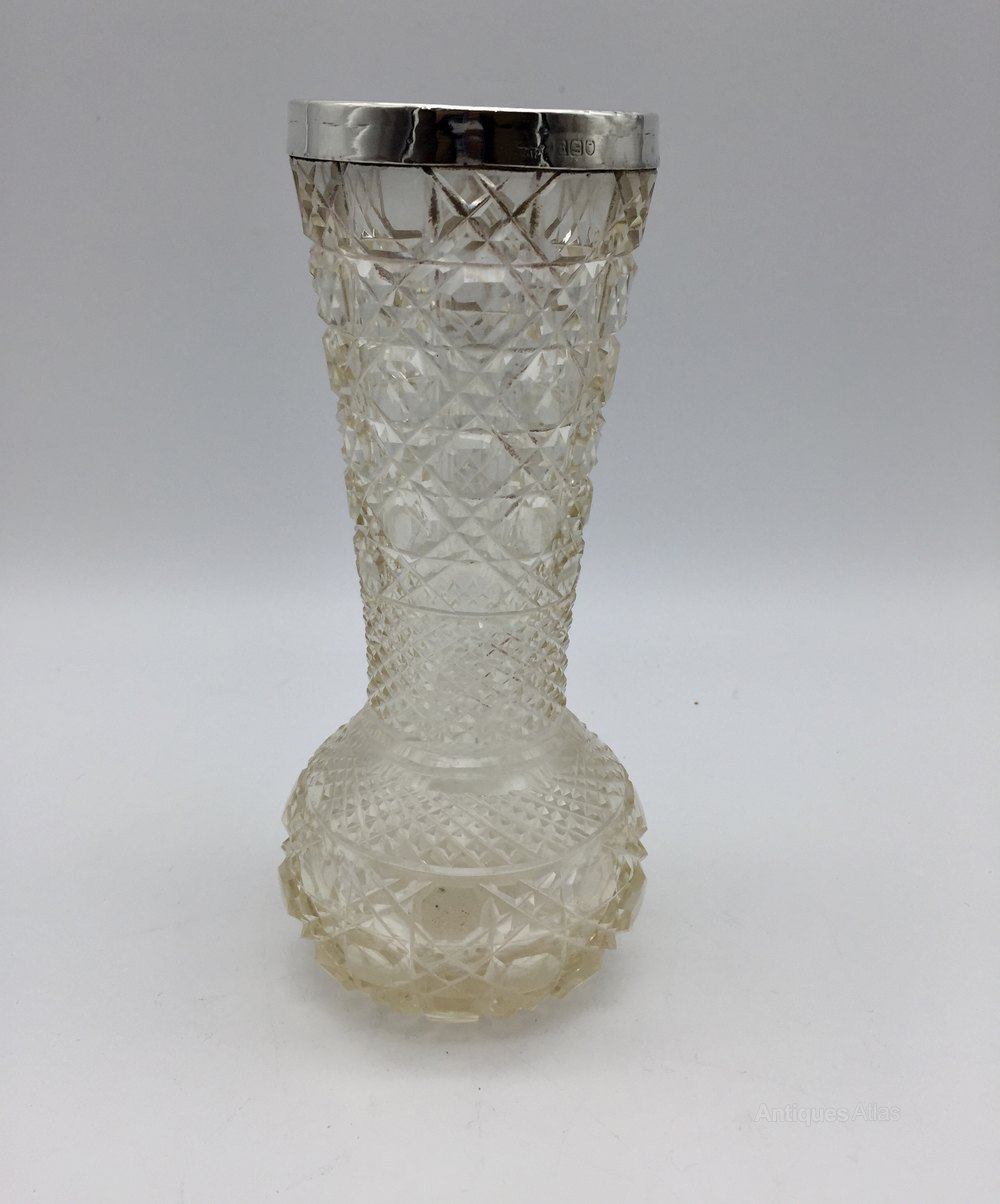 Antiques Atlas Edwardian Cut Glass Vase Silver Rim Circa 1912