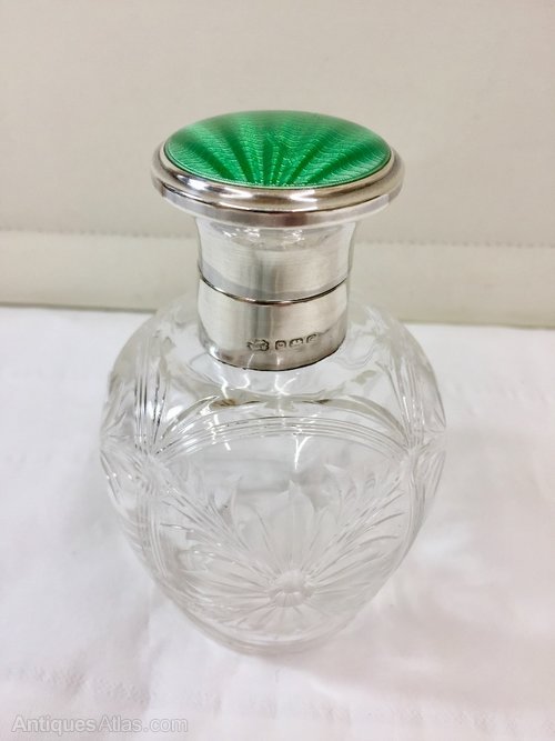 Antiques Atlas Enamel , Cut Glass Scent Bottle in Antique Sterling Silver