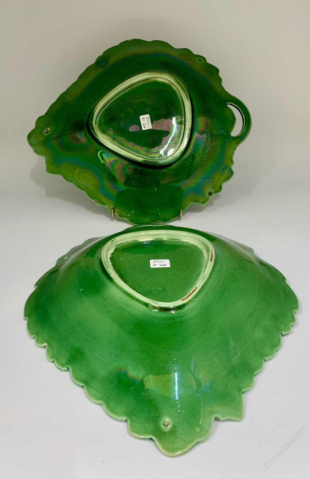 Antiques Atlas Pair Green Pottery Majolica Leaf Dishes Circa 1875