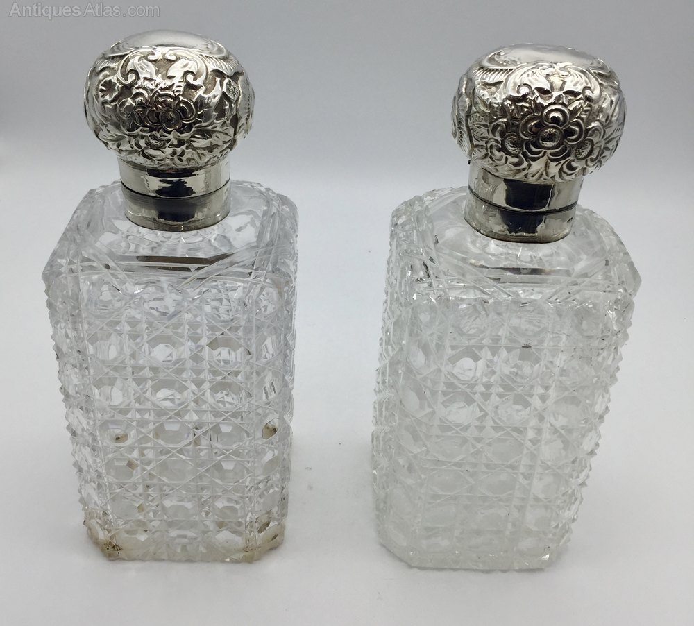 Antiques Atlas Pair Large Cut Glass & Silver Gin Decanters C.1890