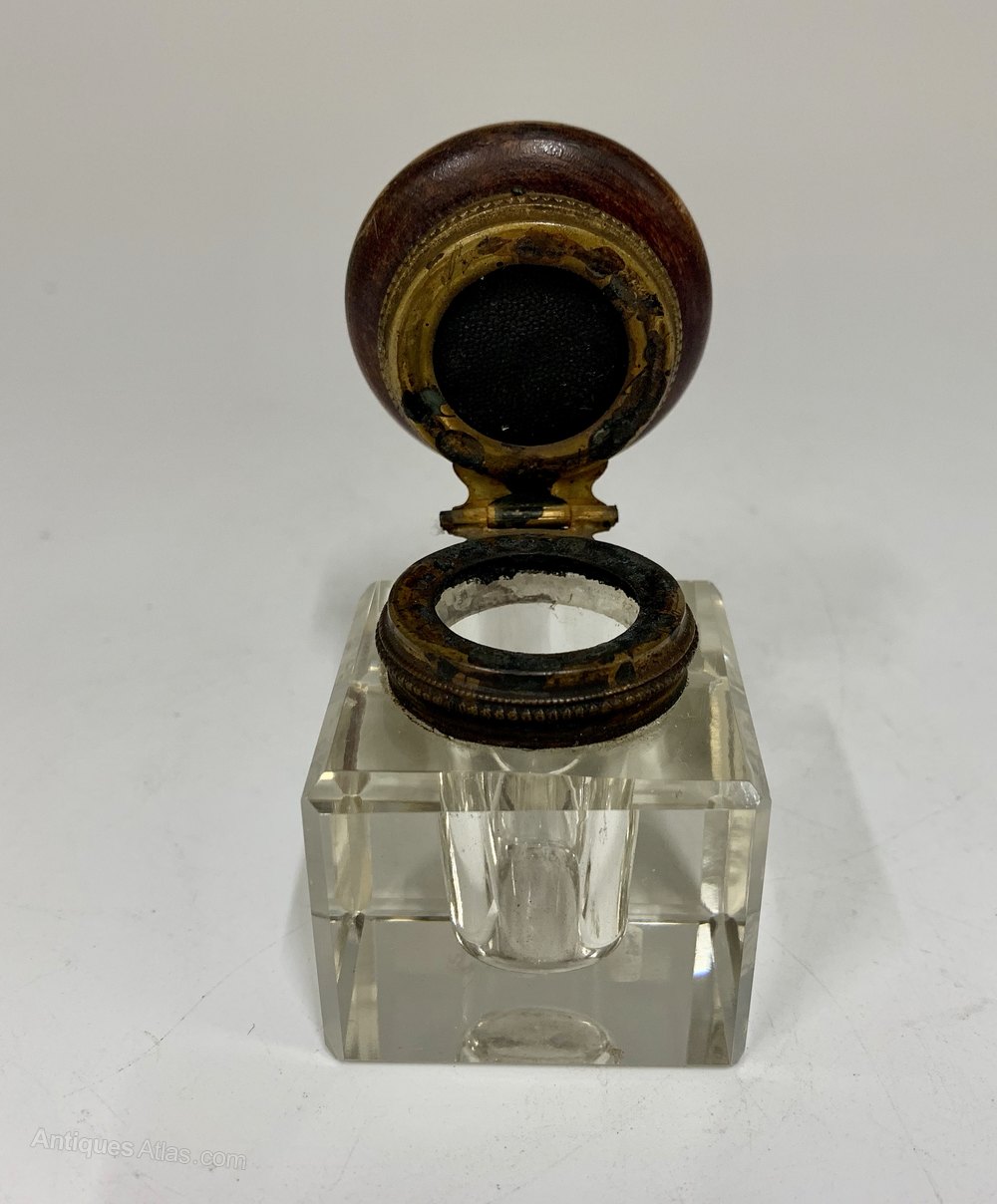Antiques Atlas Victorian Glass Inkwell With Wooden Lid Circa 1890