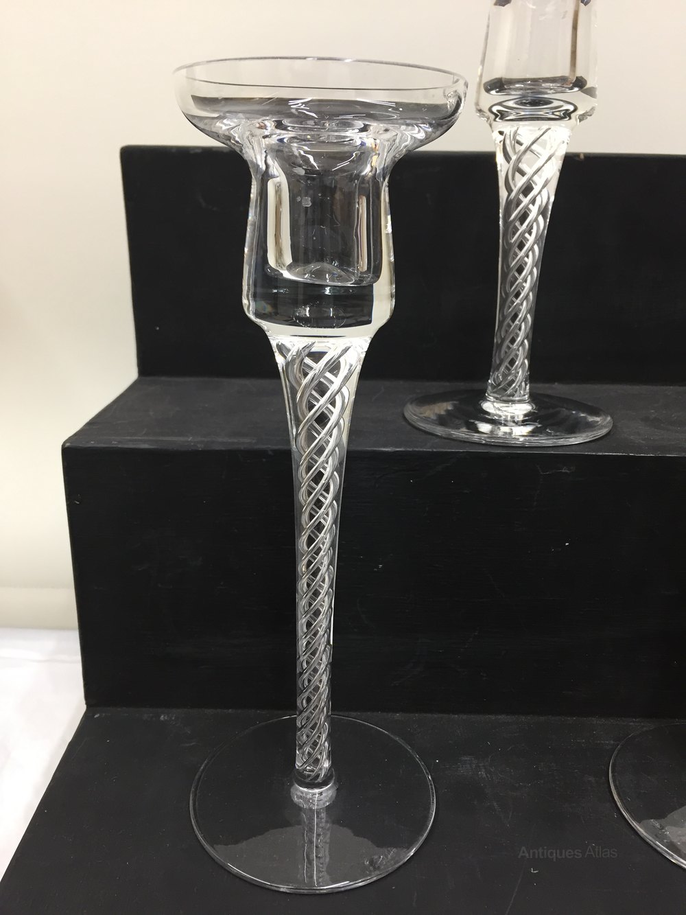Antiques Atlas Vintage Set 3 Crystal Ait Twist Candlesticks