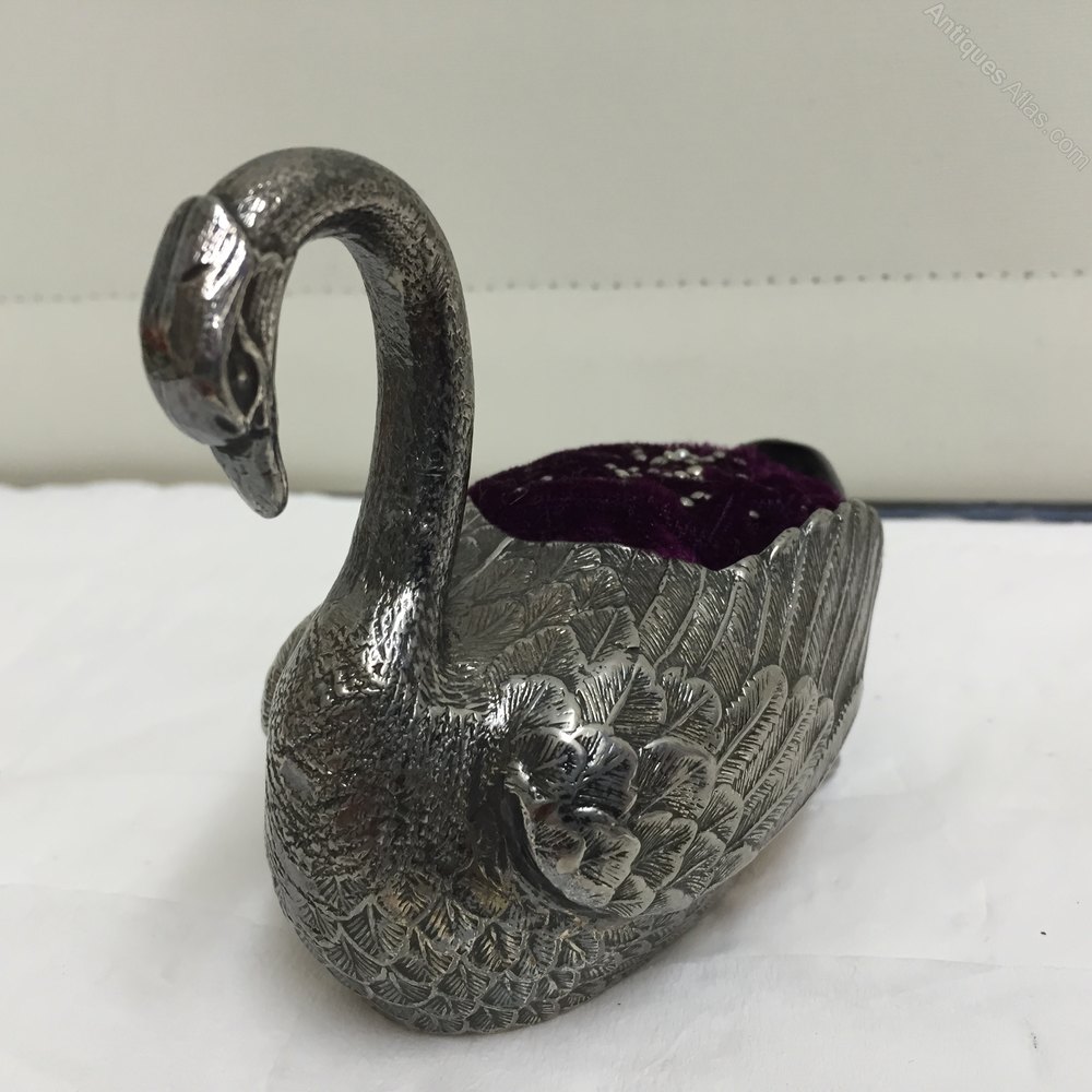 Antiques Atlas Vintage Silver Plated " Swan Pin Cushion