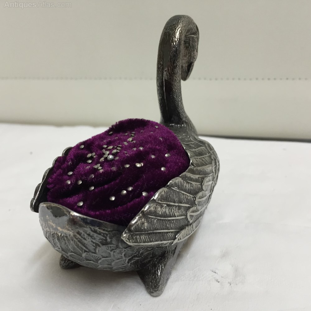 Antiques Atlas Vintage Silver Plated " Swan Pin Cushion