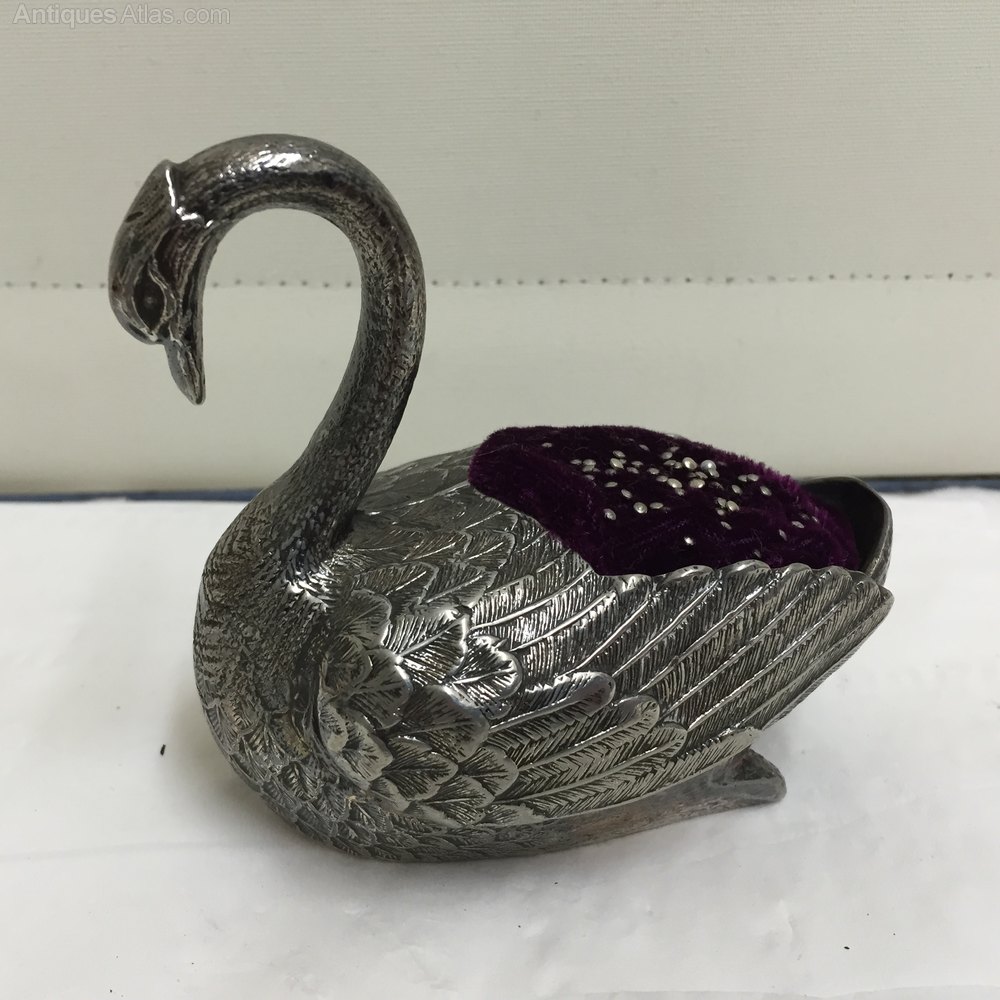 Antiques Atlas Vintage Silver Plated " Swan Pin Cushion