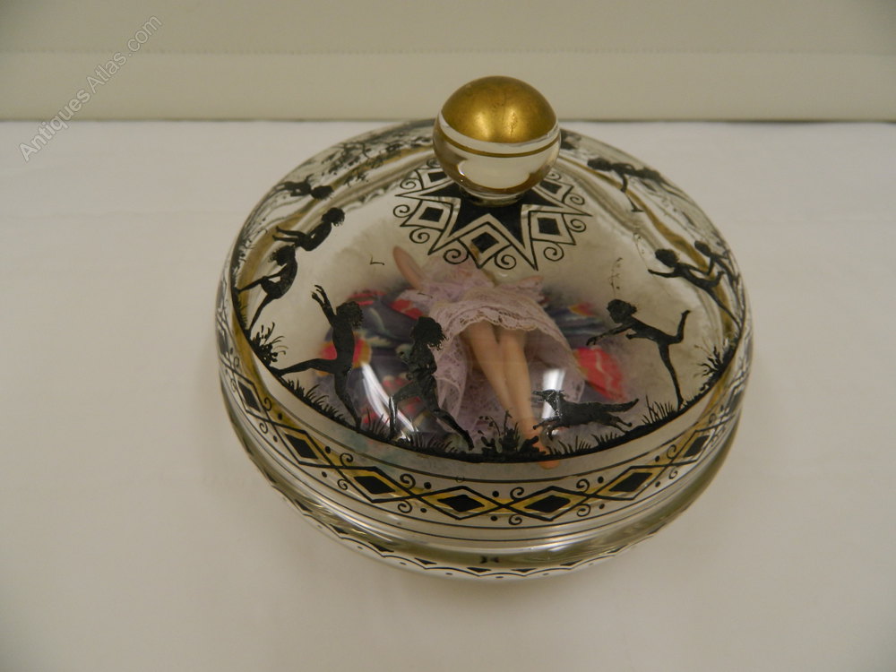 Antiques Atlas Vintage Vanity Glass Powder Puff Dish & Cover