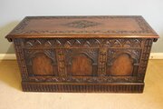 Antique Caved Oak Blanket Chest Coffer