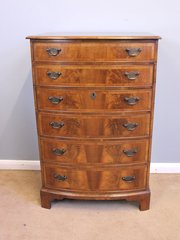 Antique Figured Walnut Bow Front Chest Of Drawers