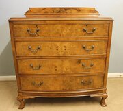 Antique Figured Walnut Bow Front Chest Of Drawers