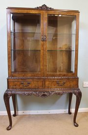 Burr Walnut Antique Vintage Display Cabinet