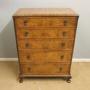 Burr Walnut Chest of Five Drawers