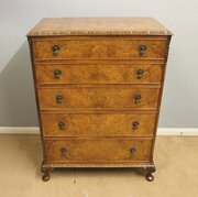 Burr Walnut Chest Of Five Drawers