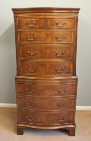 Burr Walnut Tallboy Chest On Chest Of Drawers