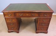 Edwardian Inlaid Knee Hole Mahogany Pedestal Desk