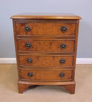 Small Burr Walnut Bedside Chest Of Drawers. 