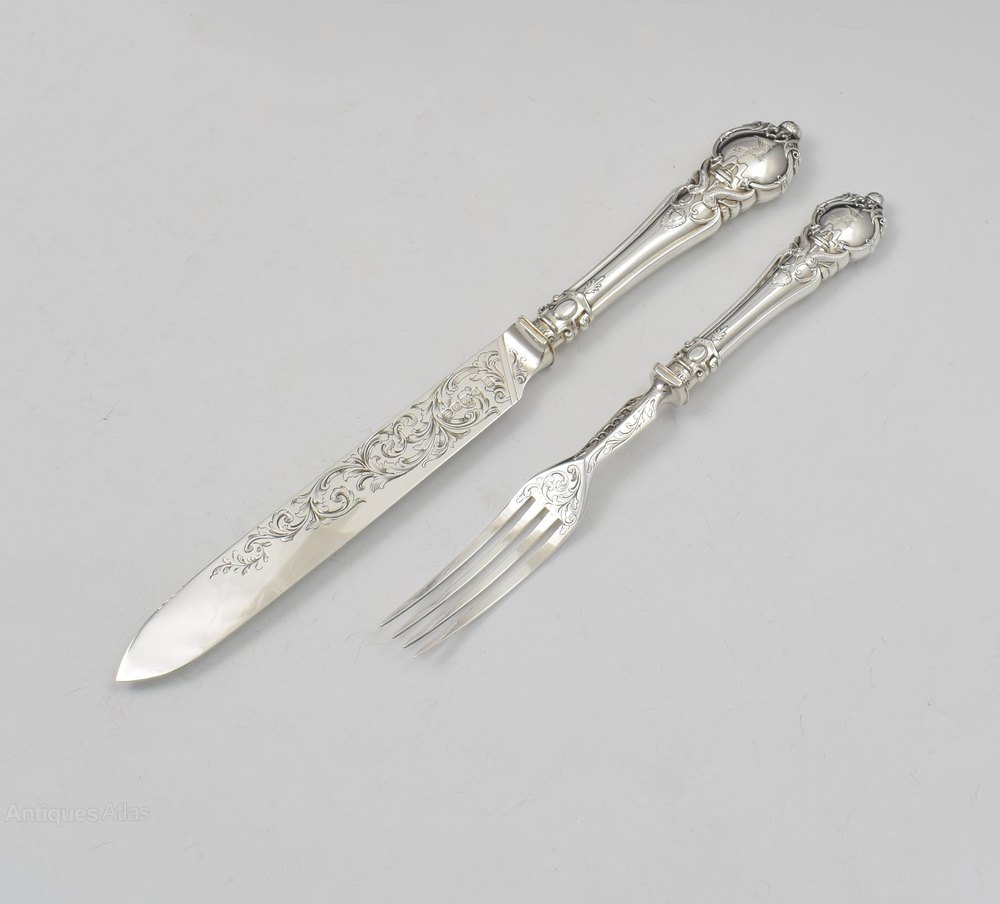 Antiques Atlas Cased Victorian Silver Handled Cake Knife & Fork