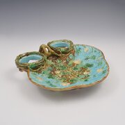 George Jones Majolica Birds Nest Strawberry Dish