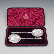 Lovely Pair Victorian Cased Silver Serving Spoons