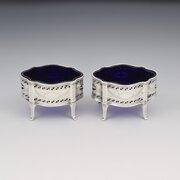Pair Of Victorian Pierced Silver Serpentine Salts