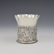 Stunning Art Nouveau Embossed Birds Silver Vase