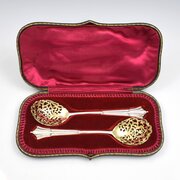 Stunning Cased Pierced Silver Serving Spoons 1902